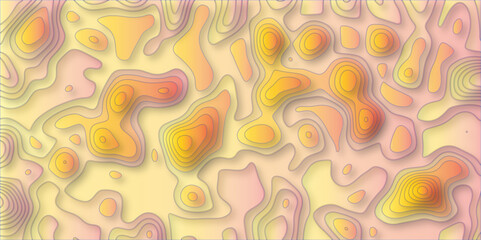 Topography grid map. Contour map background. geometric map relief texture with curved layers and shadow. Realistic papercut decoration textured with wavy vector design. 