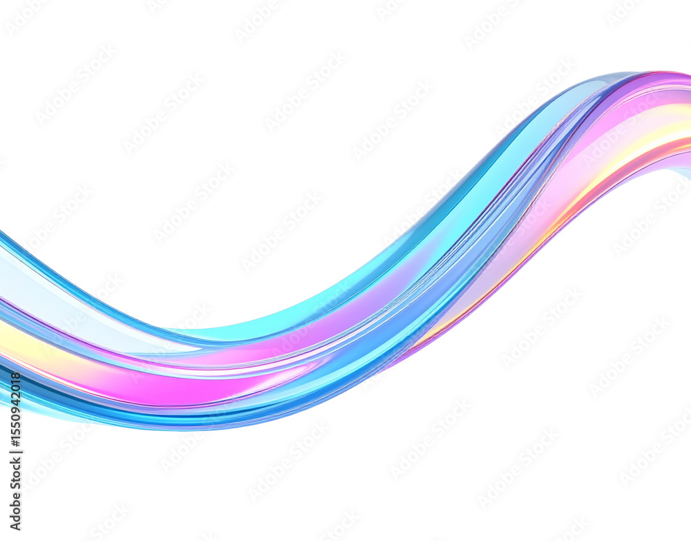 Poster iridescent blue and pink abstract wave smooth glassy texture flowing dynamic curve.