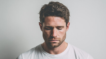 Portrait of a man with a disappointed and sad expression. Captures emotional pain, regret, and vulnerability in a quiet, introspective moment.