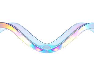 Fototapeta premium Iridescent Wavy Glasslike Abstract Form with Smooth Reflective Surface and Pastel Rainbow Hues.