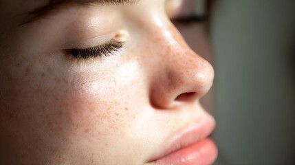 Naklejka premium Close-up of healthy glowing human skin texture with smooth surface and natural tone, dermatology and skincare concept for beauty products or medical treatment.