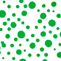 A seamless vector pattern of colorful green, blue, and yellow circles creates an abstract, decorative background illustration
