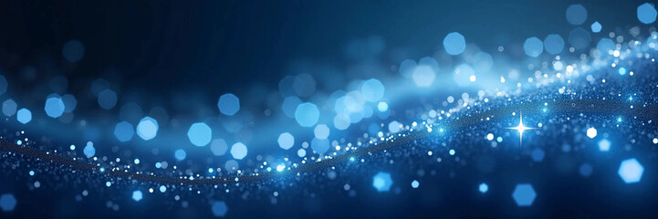 Festive blue background with glitter and bokeh. Template