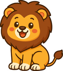 Fototapeta premium cute cartoon lion character sitting with big mane and smile for kids vector animal illustration