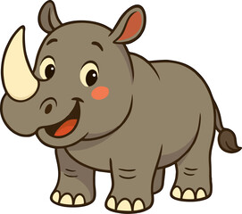 Obraz premium cute cartoon rhinoceros character with horn and rosy cheeks for kids vector animal illustration