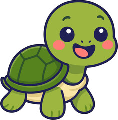 Obraz premium cute cartoon turtle character with green shell and rosy cheeks for kids vector animal illustration