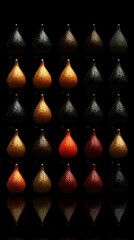 Abstract Array of Colorful Teardrop Shapes on Black Background