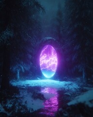 Mystical portal in a snowy forest