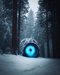 Winter portal in snow covered forest