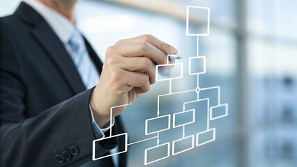 Close Up of Business Hand Holding Transparent Flowchart Graph Suitable for Digital Strategy Concepts