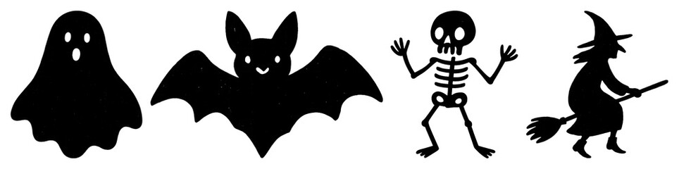 Obraz premium PNG Halloween spooky silhouette icons, element set on transparent background