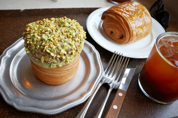 bakery bread croissant chocolate butter food pie cafe