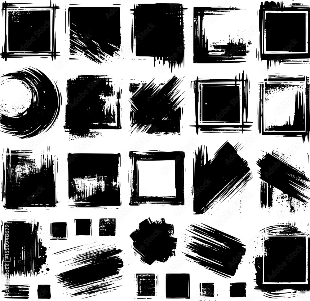 Fototapete black vector rough edge rectangles. grunge square frames set. jagged edge torn paper background coll