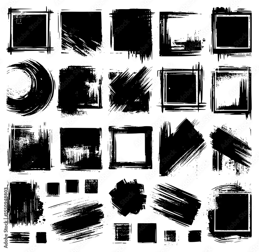 Poster black vector rough edge rectangles. grunge square frames set. jagged edge torn paper background coll