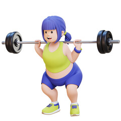 Obraz premium 3D Plus Size Overweight woman doing Barbell Squat Workout