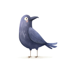 Fototapeta premium Adorable Watercolor Illustration of a Cute Crow with a Charming Expression Perfect for Children's Art and Decor