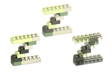 Three Dimensional Letter Z Constructed from Building Blocks  Variations in Color and Perspective