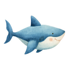 Obraz premium Adorable Watercolor Illustration of a Playful Shark Swimming in the Ocean