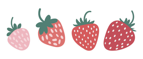 Set of berry strawberry in doodle style, vector illustration