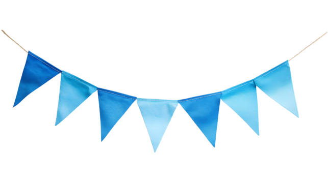 A Festive Blue Triangle Banner Draped on a String