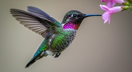 Obraz premium Colorful hummingbird near flower