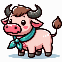 cute cartoon illustration of buffalo on white background