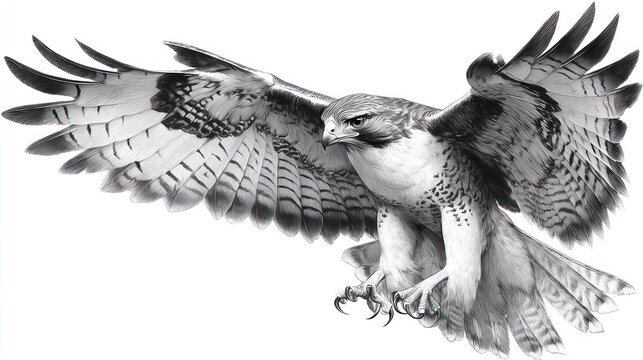 Black and white illustration of a falcon in flight