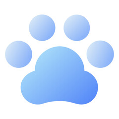 Cute blue gradient paw print symbol isolated on transparent background © miraj_designer