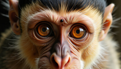 Close-up of a monkey with large eyes looking at the camera  