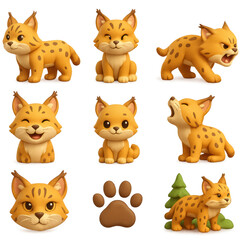Fototapeta premium Collection of cartoon bob cat icons illustrations