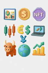 Colorful digital financial markets icons set