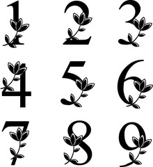 HD vector logo of numbers 1-9 with floral ornament. Logo elements