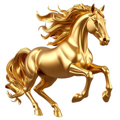 Abstract Golden Horse Silhouette in Mid Air Leap Stylized 3D Render Transparent Background PNG