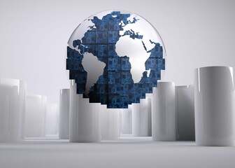 Digital globe on grey abstract background