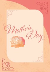 Pale peach panel is featuring Mother's Day script, gradient rose in flat design with coral motifs