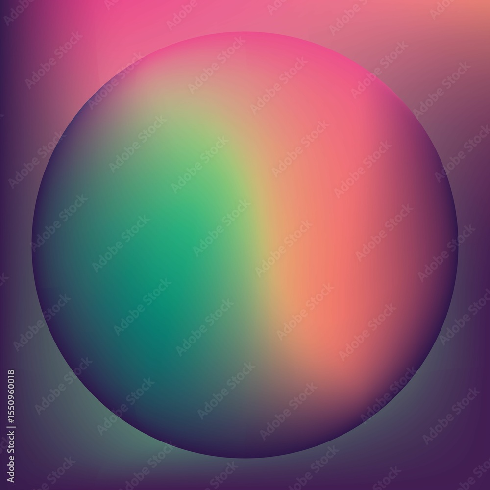 Poster square image of green to orange diffused colour sphere and background, with copy space