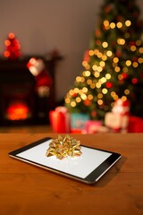 Tablet with bow for christmas