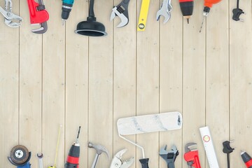 DIY tools on wooden background