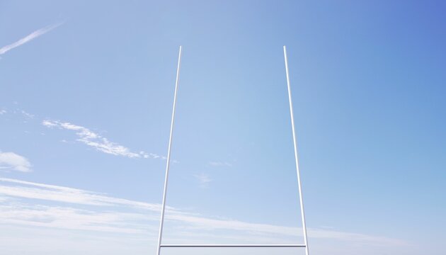 Fototapeta Flat design white metal goalpost is standing against bright blue sky with scattered clouds