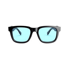 Stylish black square sunglasses with light blue lenses.