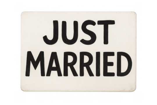 Handwritten just married sign isolated on transparent background, ideal for wedding and marriage concepts