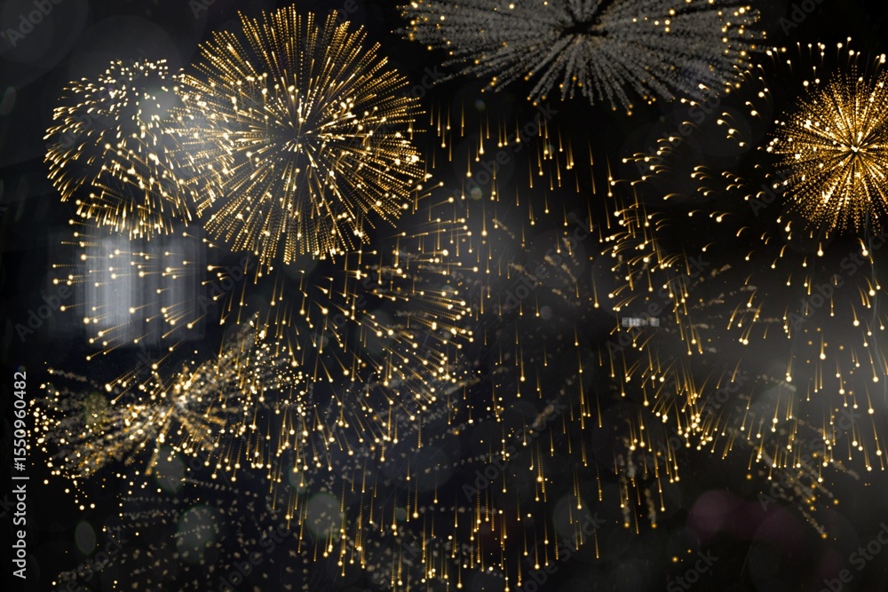 Poster colourful fireworks exploding on black background