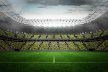 Large football stadium with lights