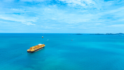 Aerial view of the freight shipping transport system cargo ship container. international...
