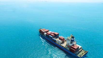 Aerial view of the freight shipping transport system cargo ship container. international...