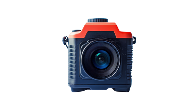 Action sports camera with waterproof casing Transparent background, PNG