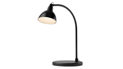 Adjustable black floor lamp with flexible gooseneck, modern office accessory Transparent background, PNG