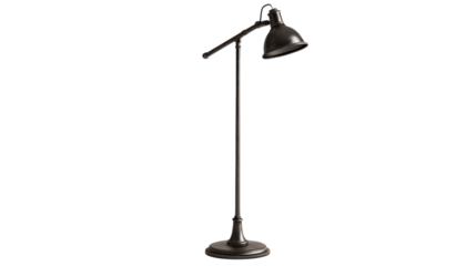 Adjustable reading floor lamp with swivel head and minimal base Transparent background, PNG