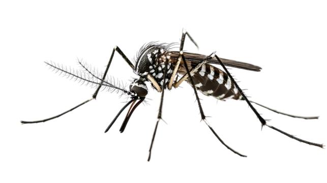 Aedes aegypti shown landing with legs extended Transparent background, PNG