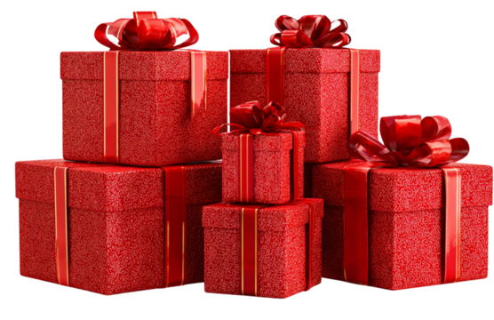 Red Christmas present boxes stacked, isolated on a transparent background.png